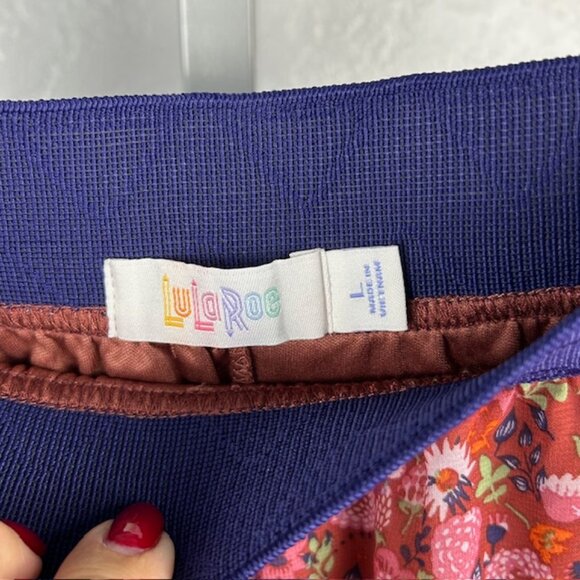 LuLaRoe Lola A-line Skirt Large 14/16 Elastic Waist Floral Brown Green Purple - Picture 4 of 7